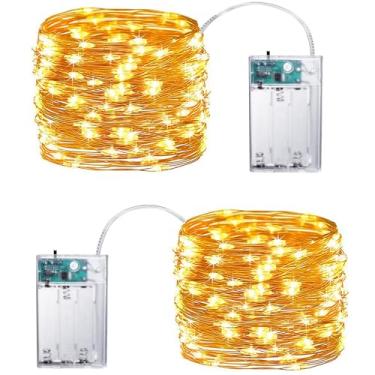 Imagem de Joomer Cordão de luzes de bateria, pacote com 2 unidades totais de 32FT 100 luzes de LED operadas por bateria, luzes cintilantes com temporizador para casa, jardim, loja, festa, férias, decoração