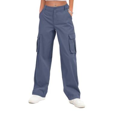 Imagem de Calças cargo Gracyoga de cintura alta, pernas largas, jeans, azul, azu