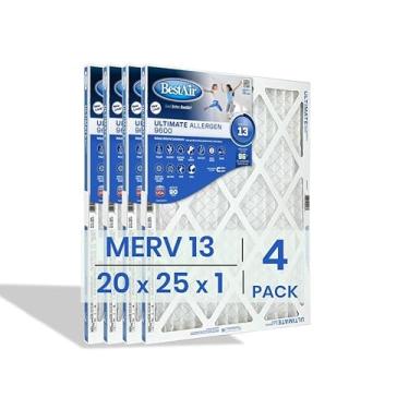 Imagem de BestAir Filtro de ar 20 x 25 x 1 (pacote com 4) | MERV 13 Ultimate Allergen 9600 HVAC AC Filtro de ar de substituição para uso residencial e comercial | Feito nos EUA | Tamanho real (40 x 62 x 0,75)