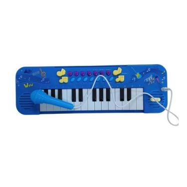Imagem de Kit Teclado Musical Infantil Azul com 25 Teclas + Microfone - UNIK TOY