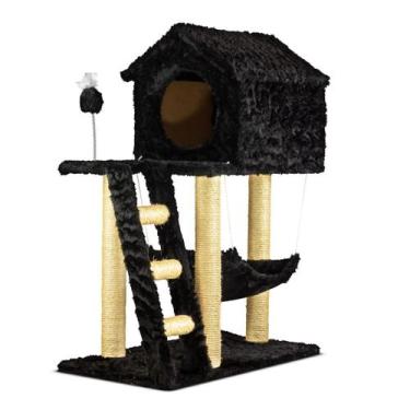 Imagem de Arranhador para Gatos Casa Dois Andares com Rede Escada e Brinquedos -