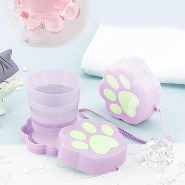 Imagem de Copo dobrável para viagem, acampamento, dobrável, portátil, copo de água comprimido para casa ao ar livre copo telescópico roxo
