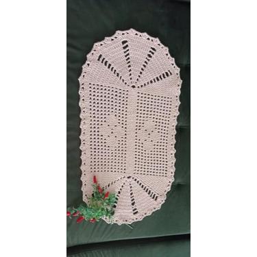Imagem de Artesanal Passadeira de Crochê Decorativa, Tapete Retangular Crú, 75x40cm, 400g, Feito à Mão