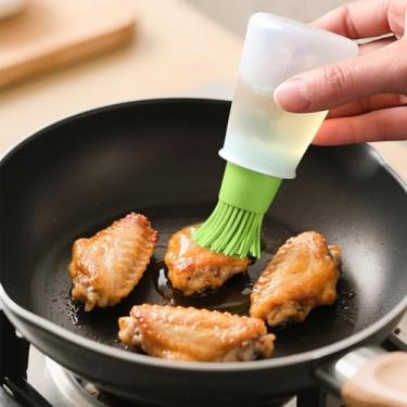 Imagem de Escova para garrafa de óleo de silicone, resistente ao calor, com dispensador, ferramenta de cozinha multiuso para churrasco, fritar e grelhar