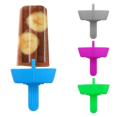 Imagem de 4 suportes de picolé sem gotejamento, suportes de picolé de silicone sem gotejamento com palha, sem bagunça, reutilizáveis, congelados, suportes laváveis para colecionador de sorvete (cinza, roxo