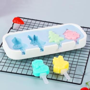 Imagem de Formas caseiras de picolé, 4 peças de silicone para picolé, sem BPA, formato de boneco de neve e árvore de Natal, fácil liberação