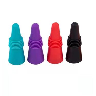 Imagem de Rolhas de silicone para vinho com parte superior, vedações de garrafa reutilizáveis para champanhe de vinho, preto, vermelho, azul claro, roxo, mantém o vinho fresco e saboroso, 4 peças