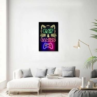 Imagem de Pintura em tela de controle de videogame anime gato néon, pôster de arte de parede para decoração de casa, 20 * 30 cm/8 * 12 polegadas sem moldura