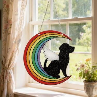 Imagem de Apanhador solar de acrílico colorido, apanhador solar memorial para decoração de janela pendurada, arte de parede com lua crescente, arco-íris, presente de simpatia para animais de estimação e