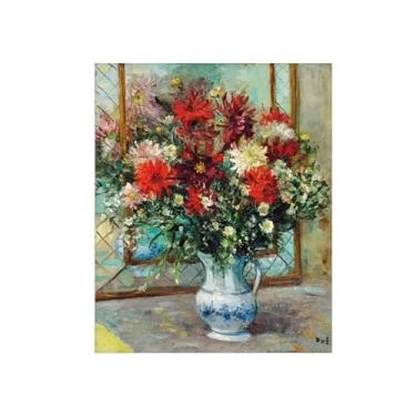 Imagem de Pôster e impressões em tela de flores vintage - reprodução de pintura de arte de parede famosa - dálias no espelho - imagens para sala de estar 60 x 75 cm 24 x 29 pol sem moldura