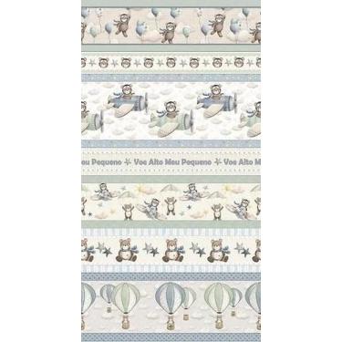 Imagem de Tecido Tricoline Barrado Digital Vôo Urso Azul - Coleção Voe Alto (Inf