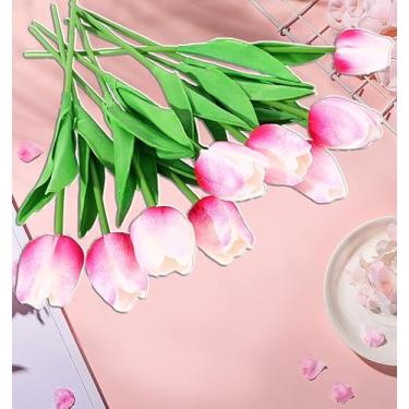 Imagem de 10 peças/conjunto de tulipas de flores artificiais toque real para presentes de primavera e páscoa, flores artificiais, buquê de casamento para casa e cozinha (vermelho rosa, 33 cm)