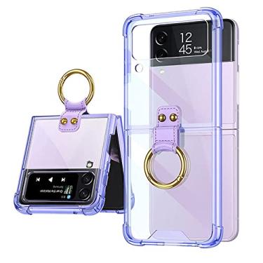 Imagem de Para Samsung Galaxy Z Flip 3 Case Suporte de Anel Para Samsung Z Flip 4 ZFlip3 5G Dobrável Capa Rígida Protetora Transparente, Roxo, Para Samsung Z Flip 4