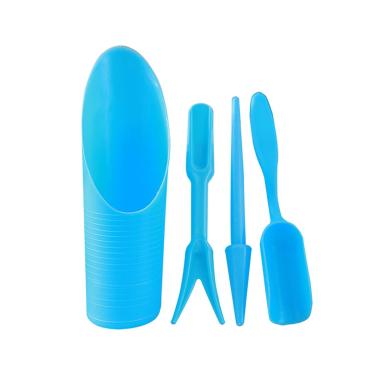Imagem de 4 peças de mini conjunto de ferramentas de jardim azul kit de plástico para cuidados com suculentas bonsai solo para vasos internos para suculentas plantas em miniatura jardinagem para plantio de