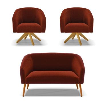 Imagem de Kit 1 Sofá Namoradeira E 2 Poltronas Stella Bouclê Base De Madeira Ma30 - D'rossi Cor Terra