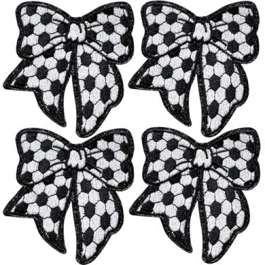Imagem de STSTR 4 peças de adesivos de futebol de ferro, adesivos de laço estilo esportivo, adesivos costurados para mulheres, adesivos bordados para jeans, jaquetas, mochilas - preto, 7,5 x 7 cm