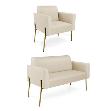 Imagem de Sofá Namoradeira E Poltrona Pé De Ferro Dourado Marisa Corino Bege D03