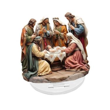 Imagem de Ｂｅｓｇａ Centro de mesa 2D com a cena do nascimento de Jesus, presépio de Natal, enfeite de mesa para festas e decoração de estante.