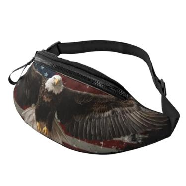 Imagem de Pochete bolsa de cintura ajustável para homens, mulheres, viagens, caminhadas, ciclismo, corrida, Pássaro com bandeira americana, One Size
