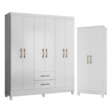 Imagem de Guarda Roupa Casal Panamá E Armário Multiuso Jade Branco Brilho – Moval
