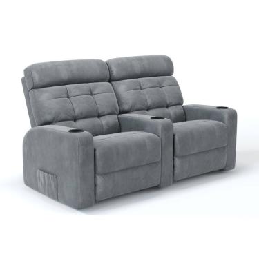 Imagem de Sofá 2 Lugares Reclinável Elétrico Em Tecido Suede Com Massagem Linha Cinema