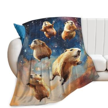 Imagem de Cobertor de capivara cósmica, cobertores, espaço, roedor, estampa animal, confortável, flanela, pelúcia, leve, presente para homens, mulheres, adultos, para sofá, cama, 101 x 127 cm