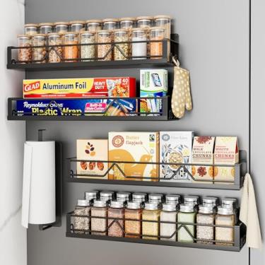 Imagem de Mystozer Prateleira magnética para temperos de 42 cm de largura e grande capacidade para geladeira, pacote com 5, prateleira de geladeira de metal, preta