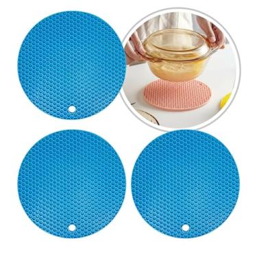 Imagem de Descanso de Panela Silicone Suporte Apoio Protetor Mesa Redondo Silicone Flexível 17cm (Azul Claro, 3 Peças)