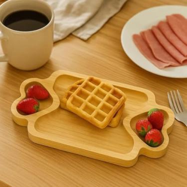 Imagem de Petisqueira de Bambu Retangular Com Divisórias Coração Bandeja Multiuso Para Frios Queijos e Aperitivos