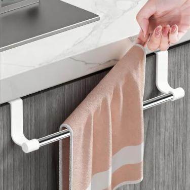Imagem de Toalheiro sobre porta, suporte de cozinha de aço inoxidável para armário e armário, barra de gancho de toalha de louça, prata
