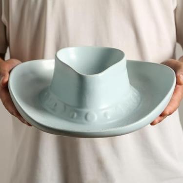 Imagem de Conjunto de servir batatas fritas e molho tigela chapéu de caubói batatas fritas e prato de servir salsa azul claro