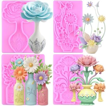 Imagem de MIYAHOUSE Molde de silicone para fondant de vaso para decoração de bolos, enfeite de cupcake, pasta de goma de chocolate, argila de polímero, conjunto de 4