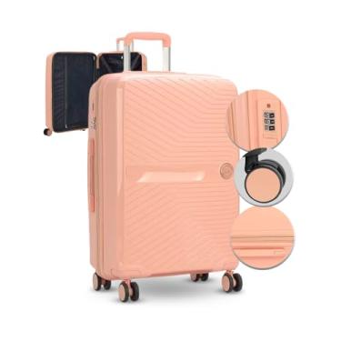 Imagem de Mala de Viagem de Bordo 10kg Feminina Polo King em Polipropileno, Zíper Expansível com Cadeado (Salmão, Bordo)