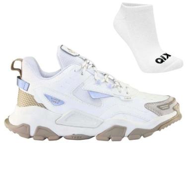 Imagem de Kit Tênis Qix Trek Urban Hiking e Meia, 41, Branco, Bege, Masculino