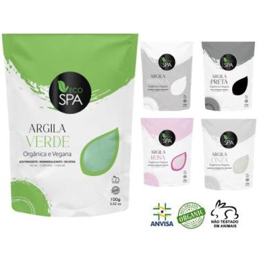 Imagem de ARGILA KIT 5 CORES, verde, branca, rosa, preta e cinza SKIN CARE 500g.