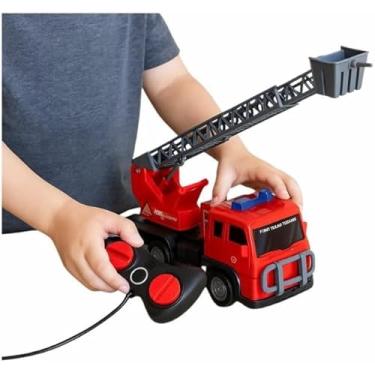 Imagem de Caminhão de Bombeiro com Controle Remoto 27MHz, Vermelho, Móvel, 23x9x15cm, Brinquedo Infantil para Crianças 3+, Plástico Resistente, Luzes e Sirene, Controle RC