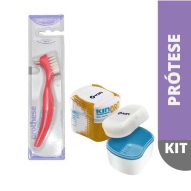 Imagem de Kit KIN ORO  1 Escova + 1 Dispenser  Limpeza de Próteses e Aparelhos