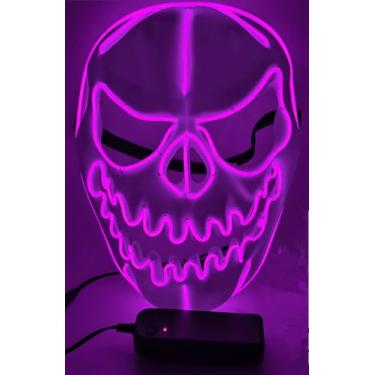 Imagem de SHANJIA Máscara de Halloween, máscara iluminada, crânio assustador com iluminação LED para festival de Halloween, cosplay, baile de máscaras, festa de carnaval (roxa)