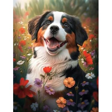 Imagem de Bernese Mountain Dog 500 Pieces Puzzle for Adult - Flower Garden Happy Dog Wooden Jigsaw Puzzles Challenging Educational Fun Toys for Family Creative Gift