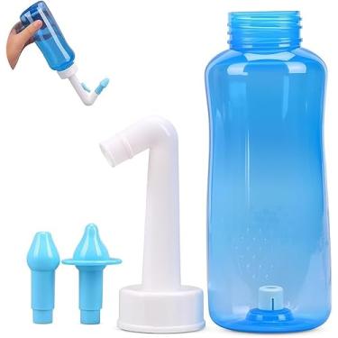 Imagem de Higienizador Nasal Premium Garrafa Irrigadora 300ml - Azul com 2 Bicos Reutilizáveis - Design Ergonômico para Alívio de Rinite e Sinusite