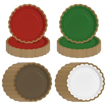 Imagem de Aartner 96 peças de pratos de papel de Natal, 23 cm, vermelho, verde, branco, marrom, descartáveis, pratos de sobremesa de Natal, prato de jantar para festa de aniversário de Natal, suprimentos de
