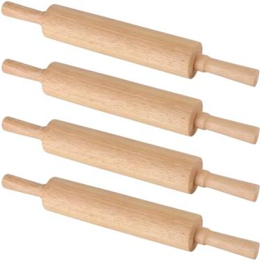Imagem de NINGWAAN 4 rolos de massa de madeira com alça, rolo de massa de madeira de 43 x 5 cm de comprimento para assar, tortas, pizza, pastelaria