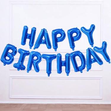 Imagem de Banner de balões azuis de feliz aniversário para meninos, homens, meninas, mulheres, 16, 18, 20, 21, 25, 30, 40, 50, 60 anos, decorações de festa de aniversário