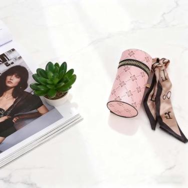 Imagem de Porta-chaves para batom, bolsa de cosméticos, bolsa de maquiagem portátil de 9 x 4 cm com zíper, 2 cores, rosa