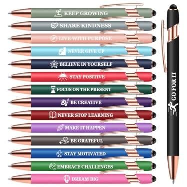 Imagem de Vebermo Conjunto de 15 canetas motivacionais – canetas esferográficas retráteis com citações inspiradoras para material escolar de escritório, presentes de incentivo para mulheres e homens