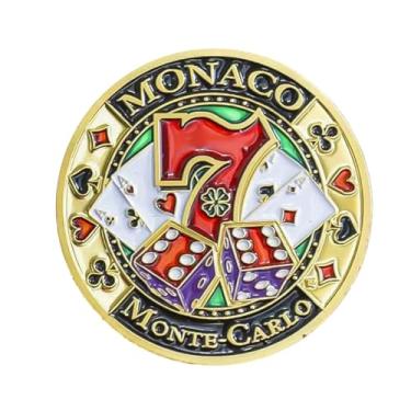 Imagem de ZCBY ZHONG CHENG BO YANG Lucky Seven Poker Card Guard - Protetor de cartão de metal divertido, tema Monte-Carlo, design de dados e cartões, acessório de noite de jogo e presente colecionável para
