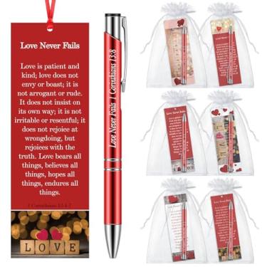 Imagem de Dispowreath 36 peças/18 conjuntos de marcadores cristãos de dia dos namorados Love Never Fails, marcadores de coração 1 Corinthians 13: 8 canetas presentes de troca de dia dos namorados para grupos de