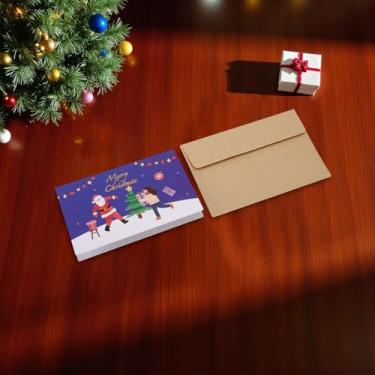 Imagem de 1 conjunto de cartão de felicitações de Natal com desenho de Papai Noel com papel envelope azul branco 12,7 x 8,4 cm