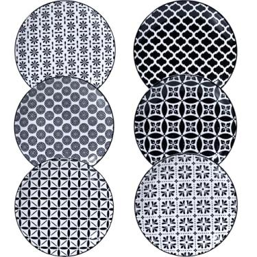 Imagem de LEHAHA Conjunto de 6 pratos de aperitivo de cerâmica, pequenos pratos de sobremesa de 15 cm, pratos redondos pretos, pratos de jantar de porcelana para bolo, waffle, macarrão, micro-ondas e