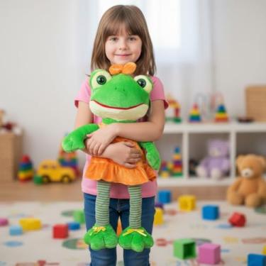 Imagem de Sapo De Pelúcia Rã Grande Com Vestido 75cm (Laranja)